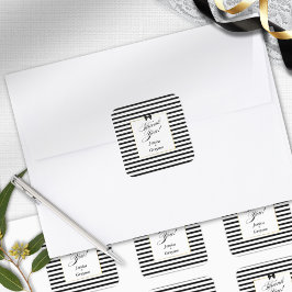 Elegante zwart witte streep gouden Lijst bruiloft Vierkante Sticker