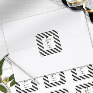 Elegante zwart witte streep gouden Lijst bruiloft Vierkante Sticker