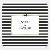 Elegante zwart witte streep gouden Lijst bruiloft Vierkante Sticker (Voorkant)