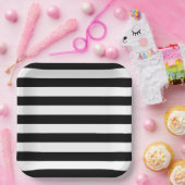 Elegante zwart-witte streep papieren bordje (Feest)