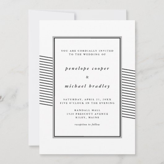 Elegante zwart-witte strepen bruiloft kaart (Voorkant)