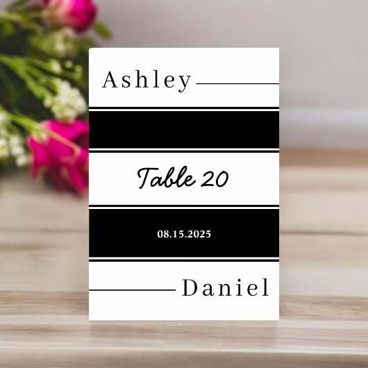 Elegante zwart-witte strepen delicate bruiloft kaart