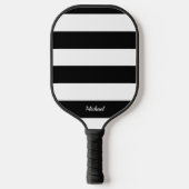 Elegante zwart & witte strepen gestreept pickleball paddle (Voorkant)