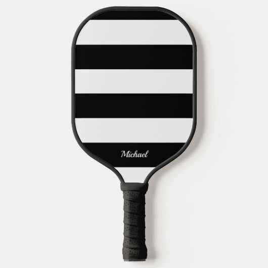 Elegante zwart & witte strepen gestreept pickleball paddle (Voorkant)