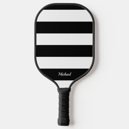 Elegante zwart & witte strepen gestreept pickleball paddle (Achterkant)