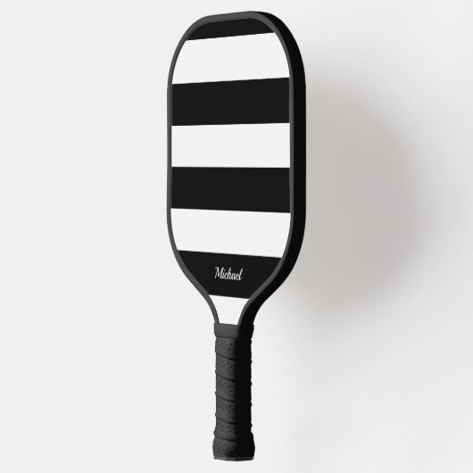 Elegante zwart & witte strepen gestreept pickleball paddle (Links)