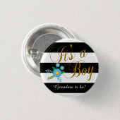 Elegante Zwart-witte Strepen met Blauwe Bloemen Ronde Button 3,2 Cm (Voorkant /achterkant)