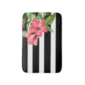Elegante zwart-witte strepen met bloemen badmat (Voorkant Verticaal)