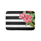 Elegante zwart-witte strepen met bloemen badmat (Voorkant)