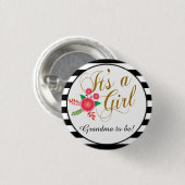 Elegante Zwart-witte Strepen met Roze Bloemen Ronde Button 3,2 Cm (Voorkant /achterkant)