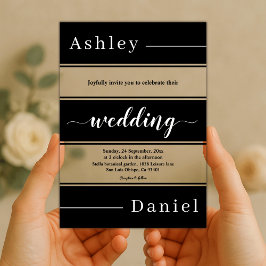 Elegante zwart-witte strepen moderne bruiloft acryl uitnodigingen