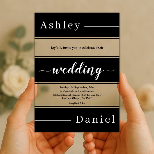 Elegante zwart-witte strepen moderne bruiloft acryl uitnodigingen