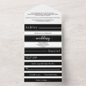 Elegante zwart-witte strepen moderne bruiloft all in one uitnodiging (Binnen)