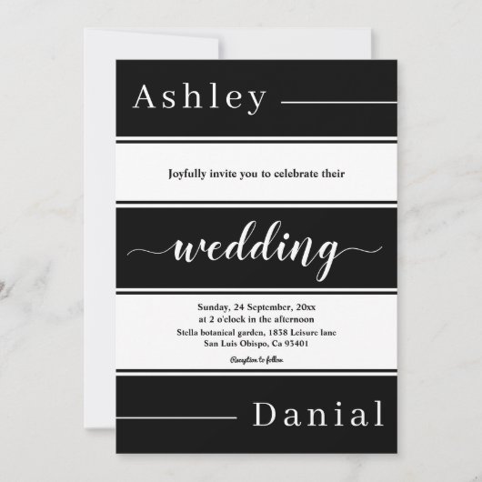 Elegante zwart-witte strepen moderne bruiloft kaart (Voorkant)