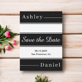 Elegante zwart-witte strepen moderne bruiloft save the date