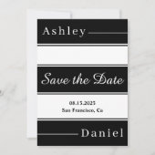 Elegante zwart-witte strepen moderne bruiloft save the date (Voorkant)