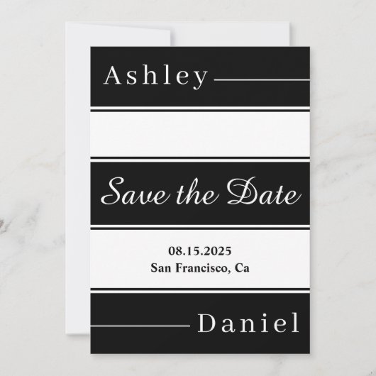 Elegante zwart-witte strepen moderne bruiloft save the date (Voorkant)