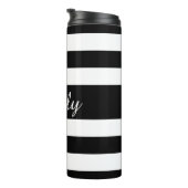 Elegante zwart-witte strepen naam thermosbeker (Geroteerd rechts)