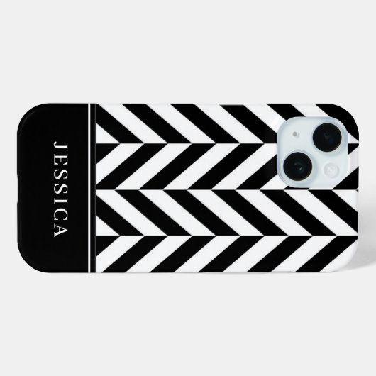 Elegante zwart-witte strepen patroonnaam Case-Mate iPhone case (Achterkant (horizontaal))