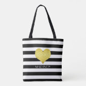 Elegante zwart-witte strepen patroonnaam tote bag (Achterkant)