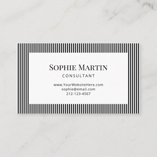 Elegante zwart-witte strepen visitekaartje (Achterkant)