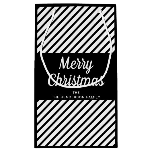 Elegante zwart-witte strepen Vrolijk Kerstfeest Klein Cadeauzakje (Achterkant)