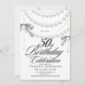 Elegante Zwart & Witte Strik 50e Verjaardag Kaart (Voorkant)