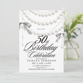 Elegante Zwart & Witte Strik 50e Verjaardag  Kaart