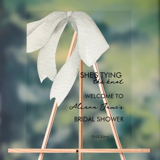 Elegante Zwart-Witte Strik Bruidsdouche Acryl Bord (Neutraal)