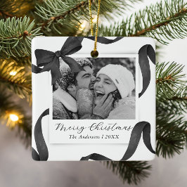 Elegante Zwart Witte Strik Foto Vakantie Keramisch Ornament