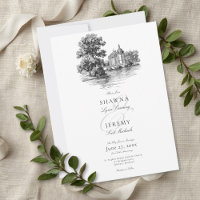 Elegante zwart-witte toile Franse landhuis bruilof