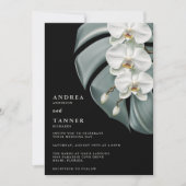 Elegante zwart-witte tropische orchideeën bruiloft kaart (Voorkant)