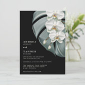 Elegante zwart-witte tropische orchideeën bruiloft kaart (Staand voorkant)
