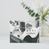 Elegante zwart-witte trouwauto feestdagenkaart (Staand voorkant)