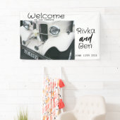 Elegante zwart-witte trouwauto spandoek (Insitu)