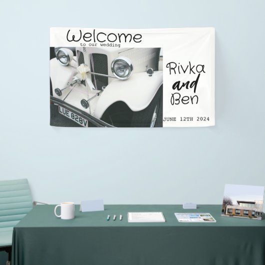 Elegante zwart-witte trouwauto spandoek (Beurs)