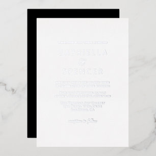 Elegante Zwart Witte Trouwdag Zilver Folie Uitnodiging
