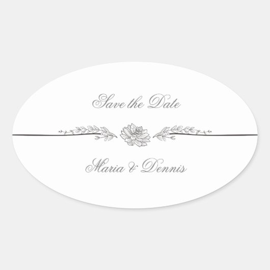 Elegante zwart-witte trouwlabels ovale sticker (Voorkant)