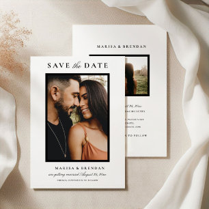 Elegante Zwart Witte Tweezijdige Huwelijksfoto Save The Date