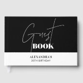 Elegante zwart-witte verjaardag gastenboek (Voorkant)
