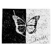 Elegante zwart-witte vlinder kalligrafie naam groot cadeauzakje (Achterkant)