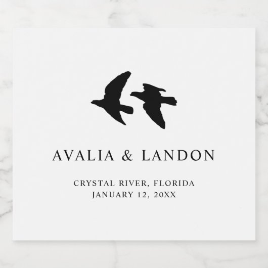 Elegante zwart-witte vogels van een Feather Weddin Sparkling Wijnetiket (Enkel label)