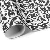 Elegante zwart-witte volkskunst Damask Cadeaupapier (Rol Hoek)