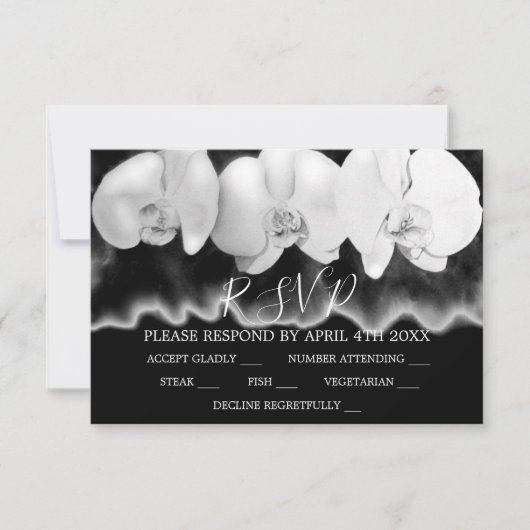 Elegante zwart witte waterverf orchideeën RSVP (Voorkant)