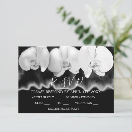 Elegante zwart witte waterverf orchideeën RSVP (Staand voorkant)