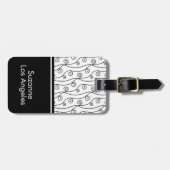 Elegante zwart-witte wervelingen met naam bagagelabel (Voorkant horizontaal)
