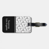 Elegante zwart-witte wervelingen met naam bagagelabel (Achterkant horizontaal)