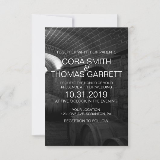 Elegante zwart-witte wijnkelder bruiloft Kaart (Voorkant)