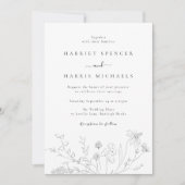 Elegante zwart-witte wilde bloemen moderne bruilof kaart (Voorkant)