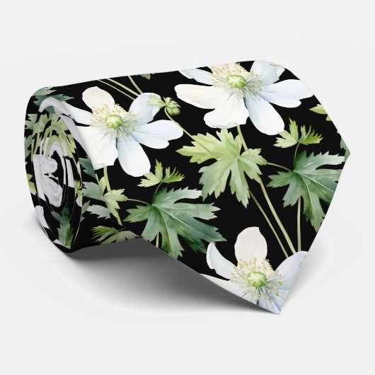 Elegante zwart witte wilde bloemen Stropdas (Opgerold)